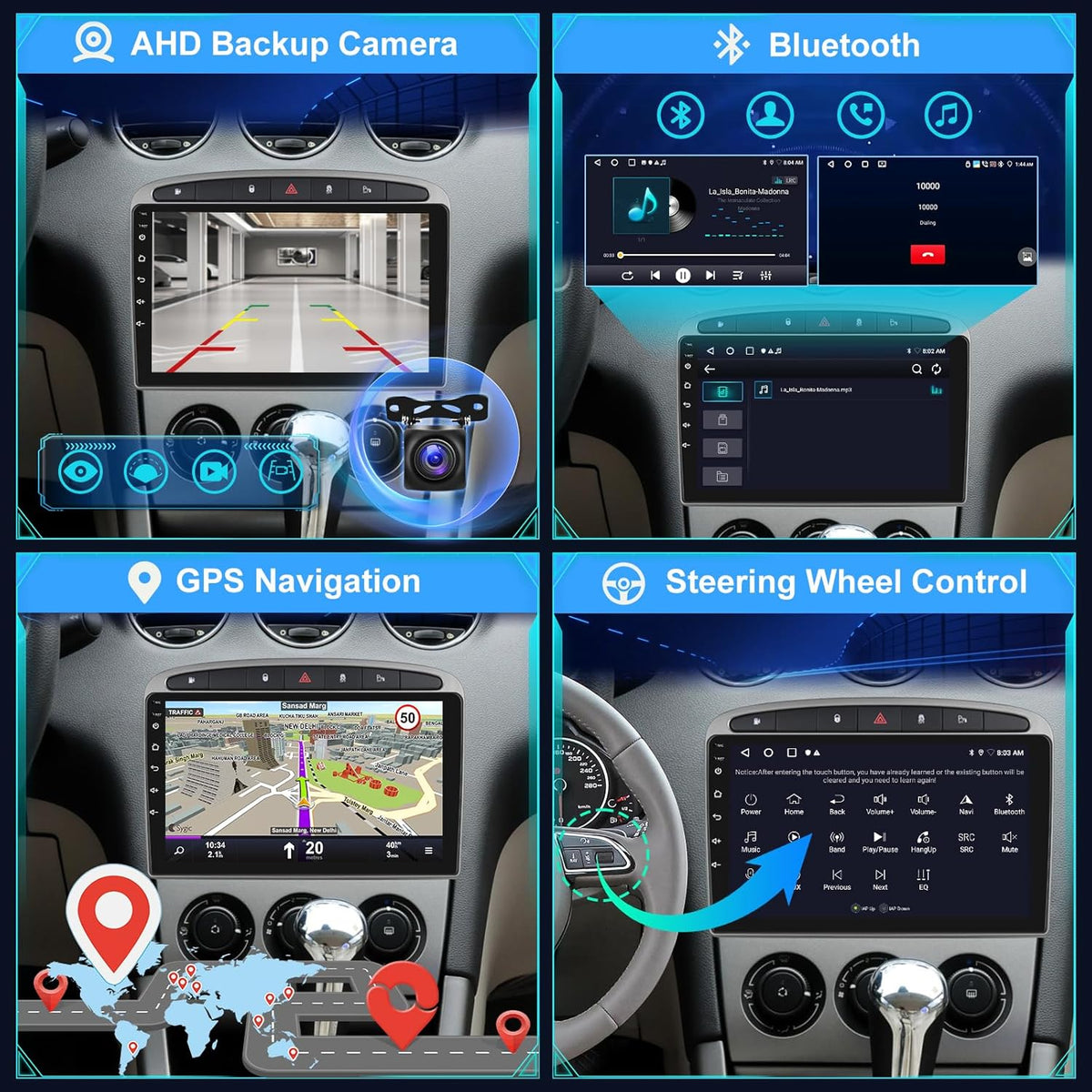 [2+64G]Android 13 Autoradio voor Peugeot 308 408 2007-2015 met Wireless Carplay & Android Auto - 9 Inch Touchscreen Autoradio met WiFi GPS Mirror Link DSP FM/RDS Radio SWC + AHD Achteruitrijcamera