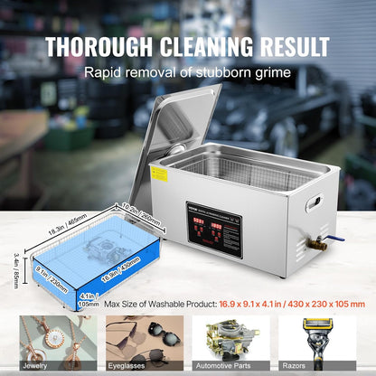 Ultrasone Reiniger – Ultrasoon Schoonmaakapparaat – Sieradenreiniger – Brillenreiniger – Horlogereiniger – Roestvrij Staal – 480W Vermogen – Digitale Timer 0-30 Minuten