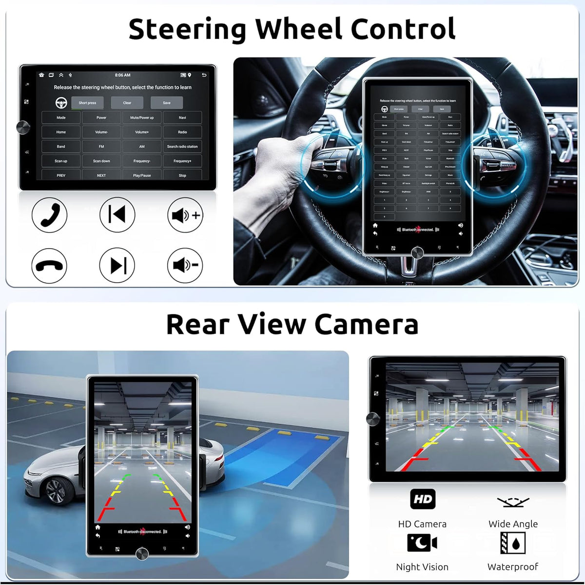 Android autoradio 1 Din – Multimedia speler – Autostereo – Navigatiesysteem – Android headunit – 10,4 inch draaibaar touchscreen – Draadloze CarPlay en Android Auto
