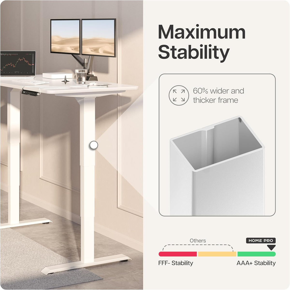 Desktronic HomePro Frame Height Adjustable Desk Frame - Electric Height Adjustable Desk with Whisper Quiet Dual Motor and Touch Screen - High Load Capacity - White - QUORE