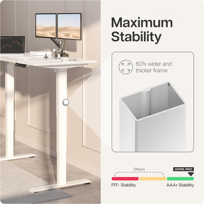 Desktronic HomePro Frame Height Adjustable Desk Frame - Electric Height Adjustable Desk with Whisper Quiet Dual Motor and Touch Screen - High Load Capacity - White - QUORE