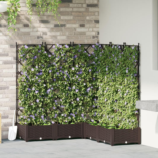 Trellis Garden Planter Set of 5 Brown 120 x 120 x 125.5 cm Height Adjustable for Balcony and Open Spaces - QUORE
