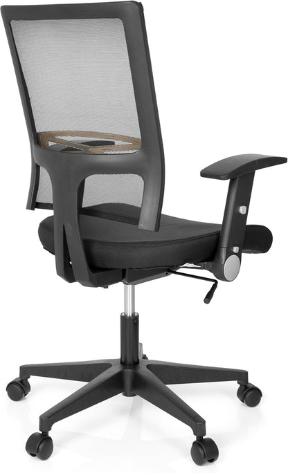 hjh OFFICE 653730 Home Office bureaustoel R8 stof/net zwart draaistoel, inklapbare armleuning & lendensteun in hoogte verstelbaar