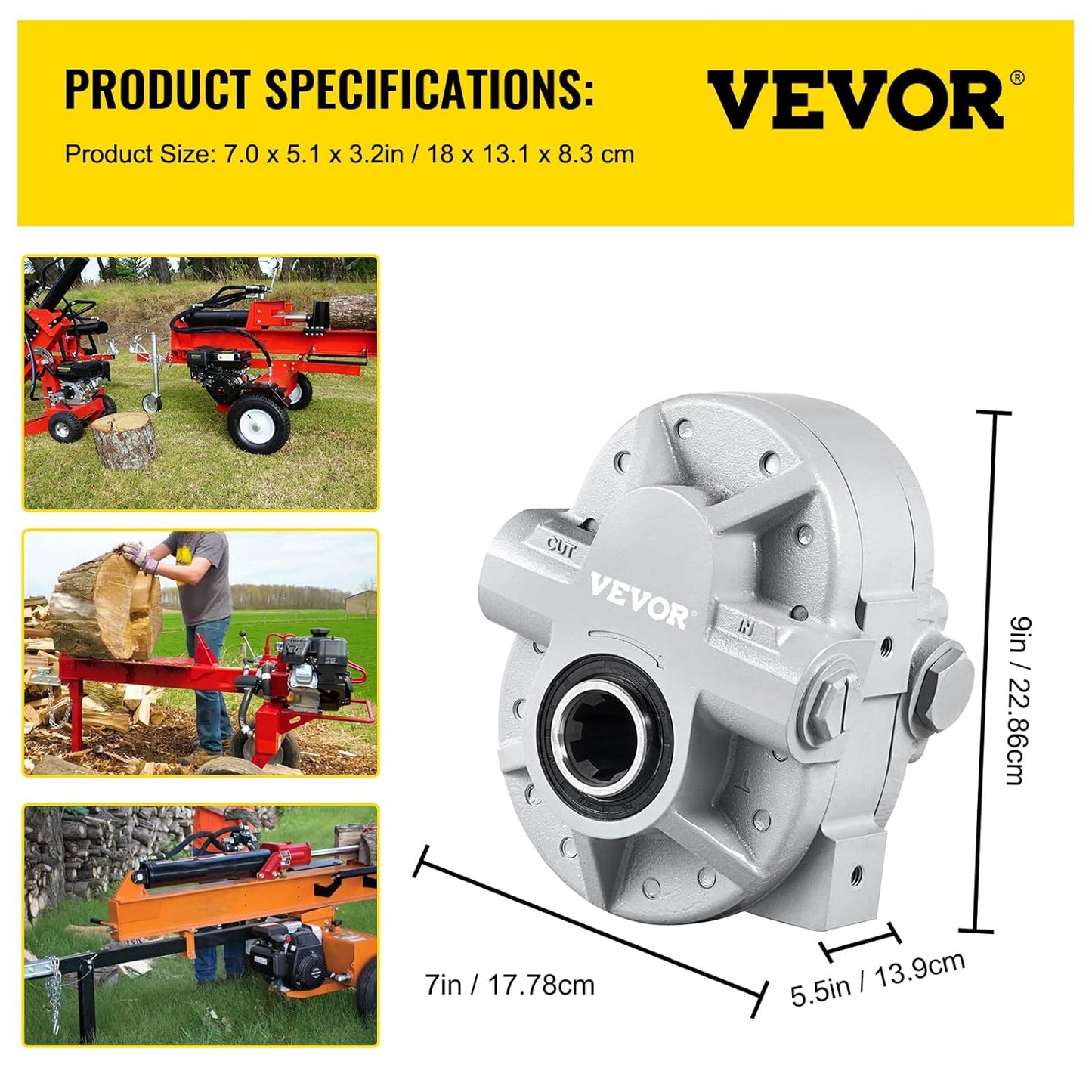 VEVOR Hydraulische pomp 16.6GPM Hydraulische motor 540RPM Log Splitter 2500PSI Hydraulische Splitter SAE 12 Outlet Port Hydraulische Pomp voor Log Splitter voor Truck Achterklep Lift, Schaarlift, Dump