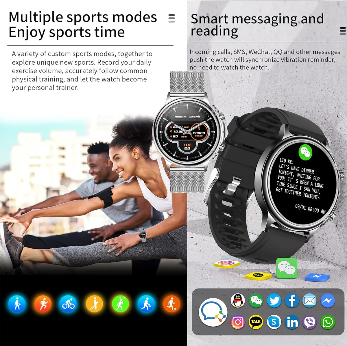 Smartwatch Dames met Bellen/Kiezen via Bluetooth, Smart Watch voor Dames, Slaapmonitor Menstruatie volgen, Calorie Stappenteller Stopwatch Smart Activity-Armband voor Android iOS (Zilver)