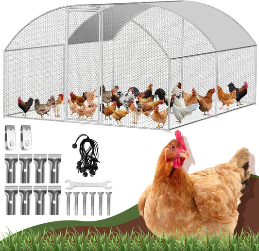 Chicken Coop Free Running 3x4x2m Galvanized Steel, Chicken House Dome Roof with Lock and Waterproof PE Color Cloth, Quick to Clean, for Chicken Cage Bird Cage