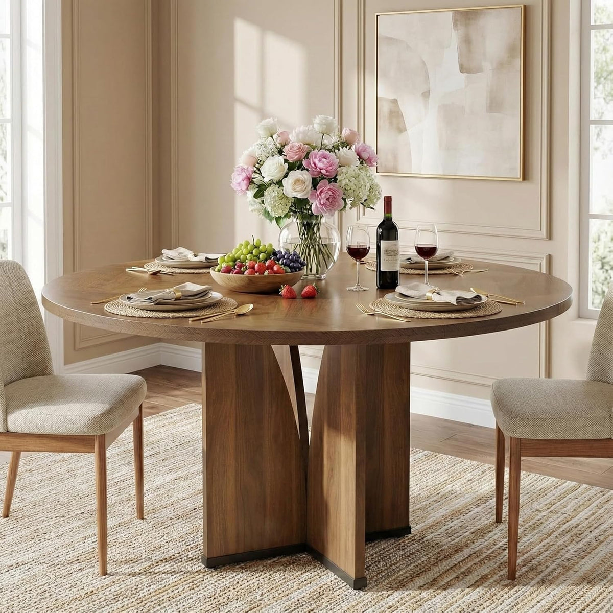Ronde Eettafel – Ronde Tafel – Houten Tafel – Keukentafel – Eetkamertafel – 100 cm Diameter – Krasbestendig Houtfineer - QUORE