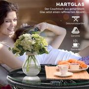 Tuintafel - Tuintafel Rond - Bijzettafeltje - Rattenbijzettafel - Bistrotafel, Salontafel - met Glazen Tafelblad - Boho-Stijl - voor Terras - Tuin - Ø40 x 42 cm - Zwart