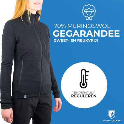 ALPIN LOACKER Merino jas voor dames 270 g/m² - de premium merinowol fleecejas, wollen jas voor outdoor en vrije tijd