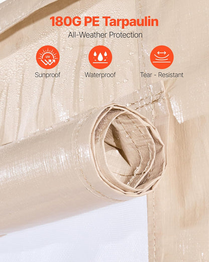 VEVOR Winterpaviljoenhoes past 3 x 4,3 m hardtop tuinhuisjes, all-weather tuinhuisjehoes met zijwanden en gaasramen, PE-materiaal met hoge dichtheid, gesloten opbergafdekkingen, tuinhuisjes niet