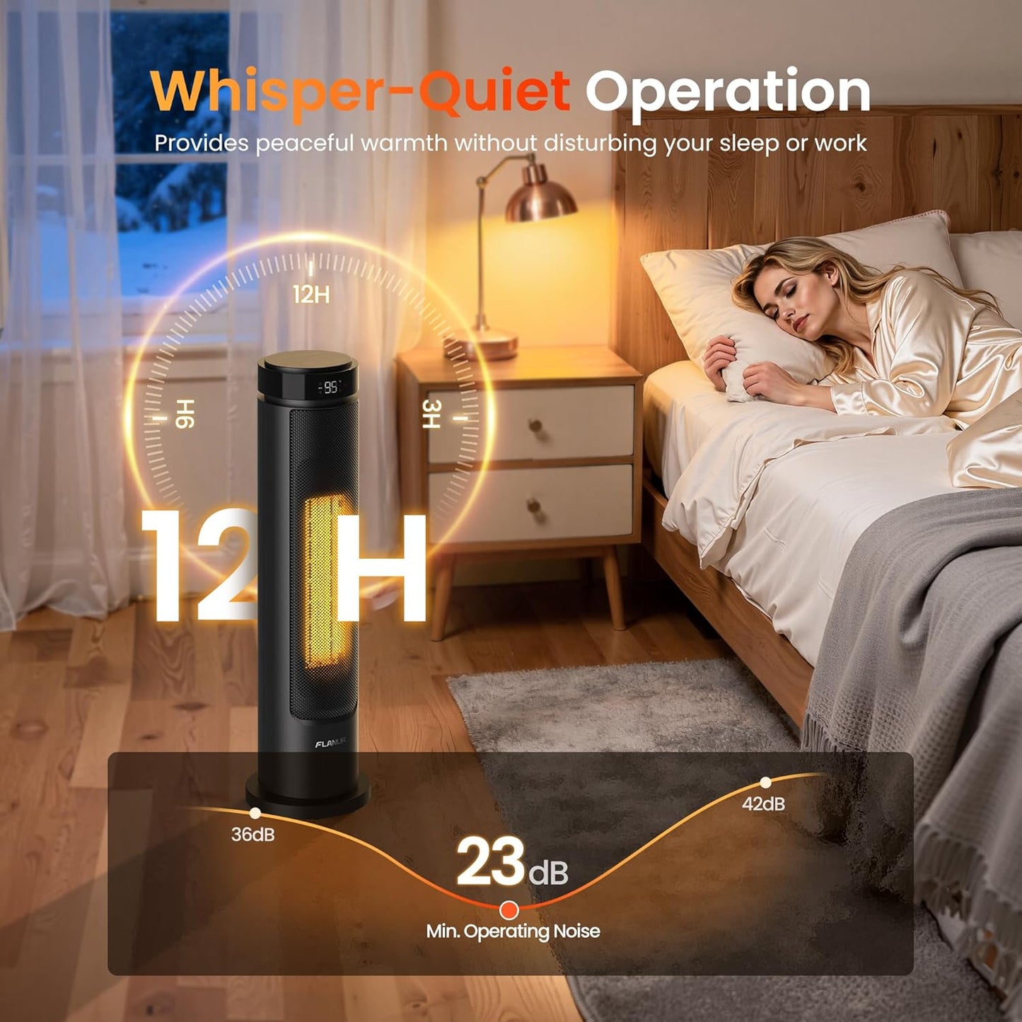 Verwarmingsventilator, energiebesparend, 2000 W, PTC keramische ventilatorkachel, stil, 60 cm, elektrische verwarming met thermostaat en afstandsbediening, eco-modus, 70 graden oscillatie, 12