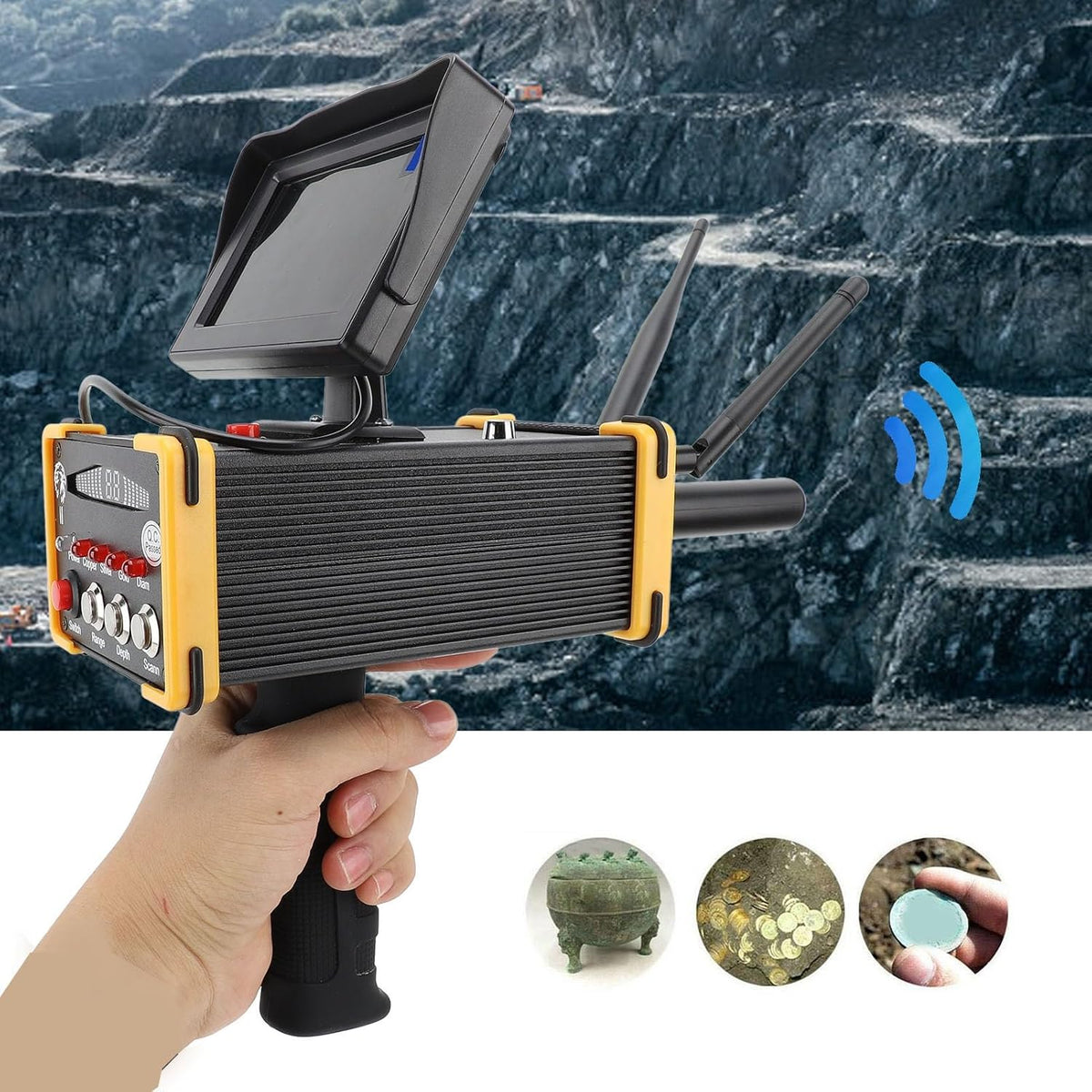 Ciciglow Draagbare metaaldetector, zeer nauwkeurige, goud- en zilverdetector met scherm voor metaaldetectie (EU-stekker 100-240 V)