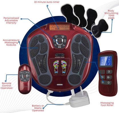 Voet- en beenstimulator – Reflexologie voetmassager – Voetmassageapparaat – Voetzoolstimulator – Beenmassager – Rood – EMS-technologie – Werkt op adapter of batterijen