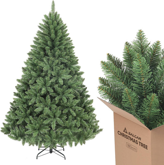 SALCAR Kunstkerstboom, 180 cm, natuurgetrouwe dennenboom met 730 takpunten, groene Nordmann-spar met klapsysteem, ca. 126 cm extra grote boomdiameter