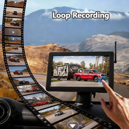 Draadloze achteruitrijcamera op zonne-energie, magnetische achteruitrijcamera draadloos VASTEND 7'' 1080P touchscreen IPS-monitor, 9600mAh accu, 1 minuut installatie, IP69 waterdicht