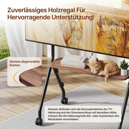 Tv-standaard oprolbaar voor 49-80 inch televisie, 50 kg draagkracht, portret- en landschapsformaat, stabiele mobiele tv-wagen met plank, max. VESA 600x400mm (zwart)