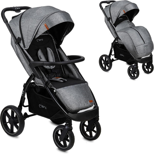 MoMi Miya EVA, kinderbuggy vanaf de 6e maand (tot 22 kg), verstelbare 5-punts veiligheidsgordel, boodschappenmand, voetenzak, bekerhouder, regenbescherming en insectenbescherming