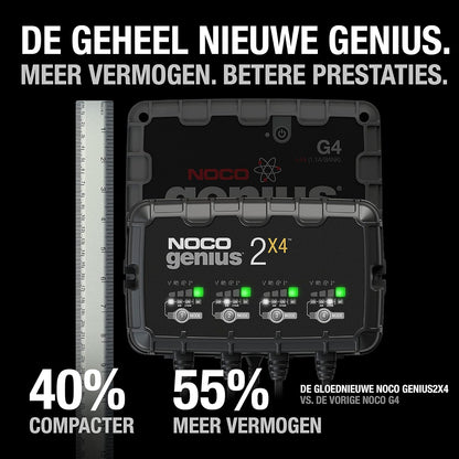 NOCO GENIUS2X4, 8A 4-Bank Automatische Oplader (2A per Bank), 6V en 12V Batterijlader, AGM, SLA, Gel en Lithium Auto-Acculader, Onderhoudslader, Druppellader en Desulfator - Auto, Motorfiets, ATV, RV