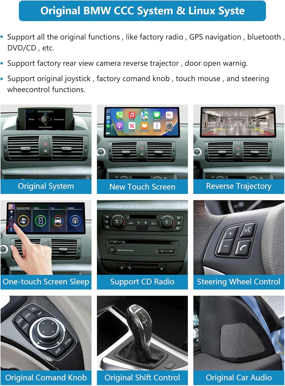 Ninetom 12,3 inch autoradio met touchscreen voor 2004-2008 BMW 1-serie E81/E82/E87/E88 met CCC-systeem, ondersteuning voor Apple CarPlay/Android Auto/Mirrorlink/navigatie, autoradio-upgrade