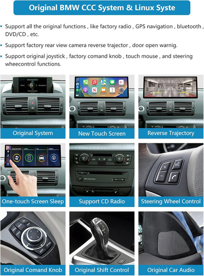 Ninetom 12,3 inch autoradio met touchscreen voor 2004-2008 BMW 1-serie E81/E82/E87/E88 met CCC-systeem, ondersteuning voor Apple CarPlay/Android Auto/Mirrorlink/navigatie, autoradio-upgrade