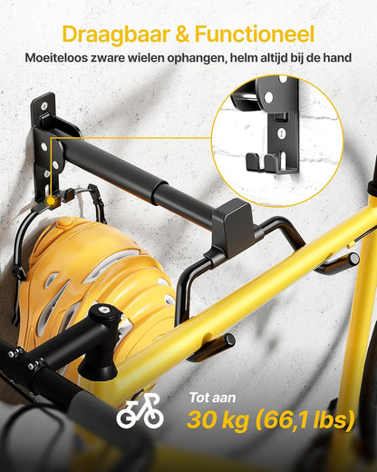 monTEK Fietswandhouder, inklapbare racefietswandhouder, 30 kg draagvermogen, fietshouder muur voor garage, 4 stuks