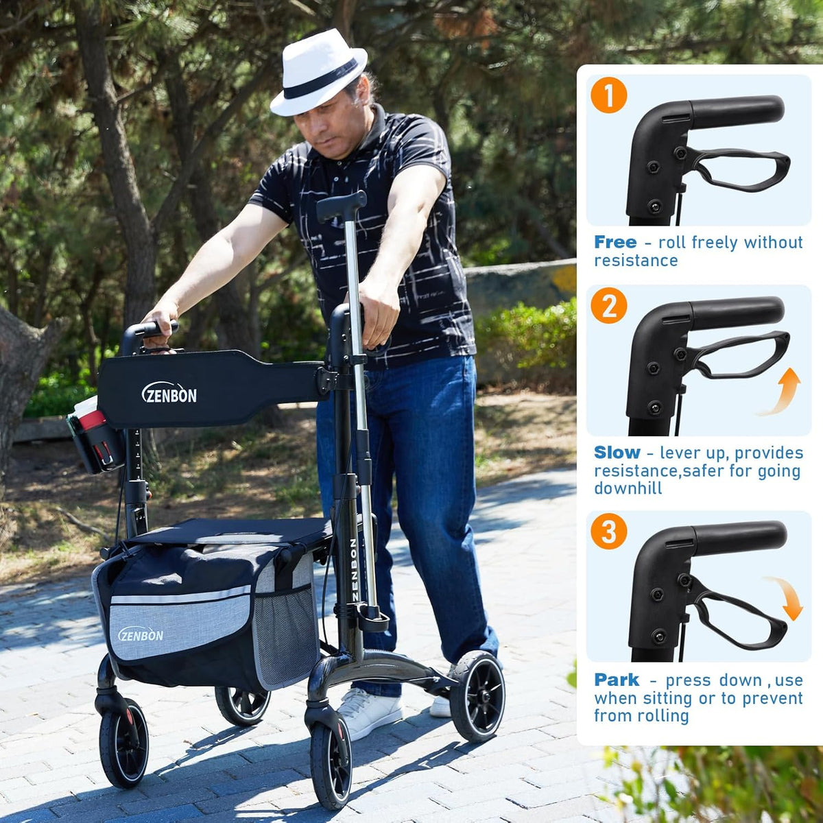 Rollator Opvouwbaar en Licht met Zitting: Rollator Carbon Gemakkelijk Inklapbaar voor kofferbak Reizen - Rollatoren voor senioren Lichtgewicht Smal voor Thuis Binnen Buiten (zwart)