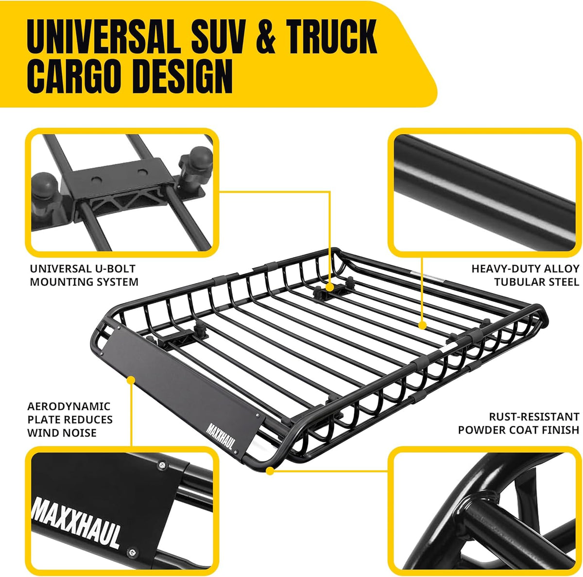 MaxxHaul 70115, dakbagagedrager voor dakbagagedrager, 116,8 x 91,4 x 11,4 cm, stalen mand, bagagehouder voor SUV en pick-up trucks - 68 kg. Capaciteit