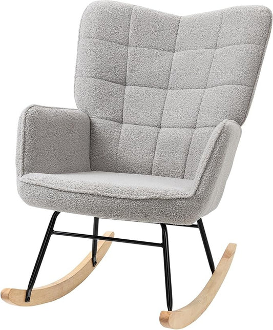 HOMCOM rocking chair accent chair living room armchair for bedroom, load capacity up to 120 kg, polyester, light grey 71 x 92 x 101 cm - QUORE
