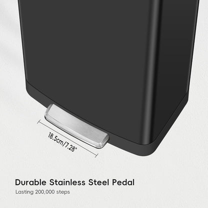 EKO Hudson Matte RVS 75 Liter/20 Gallon Stap Prullenbak met Achterkant Prullenbak Opbergvak (Mat Zwart