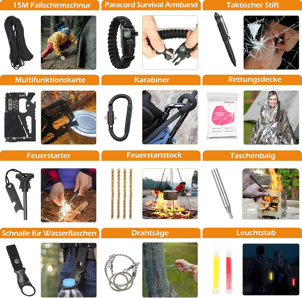 Compleet Noodpakket - Survivalkit - IFAK - 147-delige - EHBO-set - Inc. Molle-tas - Waterfilter - Filterriet - Multitool - Hamerbijl - voor Camping - Avontuur - Wandelen - Noodsituaties -