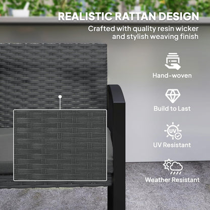 Outsunny Rattan Garden Bench 2 Seater Garden Bench with Cushion, Wicker Garden Bench with Armrests, Galvanized Steel Frame for Patio, Park, Dark Grey - QUORE
