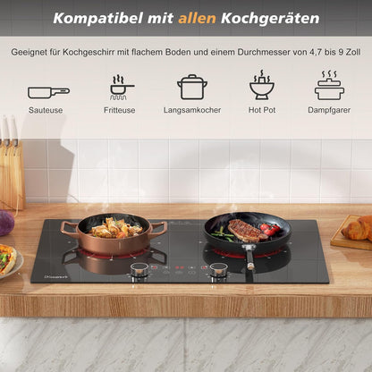 Heraplatte 2 kookplaten met stekker, 3200 W kookplaat, 2 platen, draagbare keramische kookplaat, dubbele draaiknop, kookplaat met 9 standen, 2 vrijstaand, timer, veiligheidsslot, Disaenvir