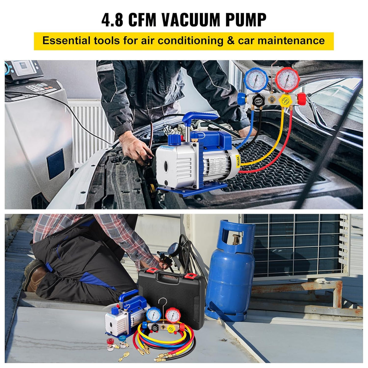 Vacuümpomp – Aircopomp – Zuigpomp – Koeltechniekpomp – HVAC Vacuümextractor – Krachtige 1/4 PK Motor – 4,8 CFM Luchtopbrengst met Drukmeters