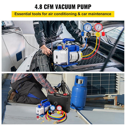 Vacuümpomp – Aircopomp – Zuigpomp – Koeltechniekpomp – HVAC Vacuümextractor – Krachtige 1/4 PK Motor – 4,8 CFM Luchtopbrengst met Drukmeters