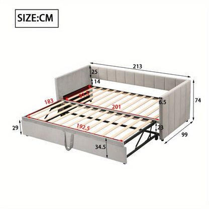 Uitschuifbare Gestoffeerde Slaapbank – Slaapbank – Divanbed – Bankbed – Logeerbed – Lichtgrijs – 90x200 tot 180x200 cm – Lattenbodem geïntegreerd