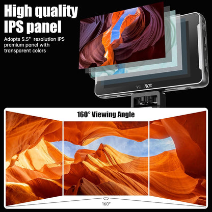 VILTROX DC-550 Pro 5,5 inch 1200 nits touchscreen DSLR camera veld monitor met accu zonneklep 3D Lut HDMI Peaking Focus Assist 1920x1080 4K HDMI ingang uitgang 5V type C ingang
