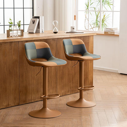 YOUNIKE Barkrukken 2-delige set, Boho Barkrukken in kleurrijke Patchwork-stijl, barstoelen, hoogteverstelbaar, draaibaar, keukenstoelen, Tresenstoel met lege rugleuning voor bartafel, geelgroen