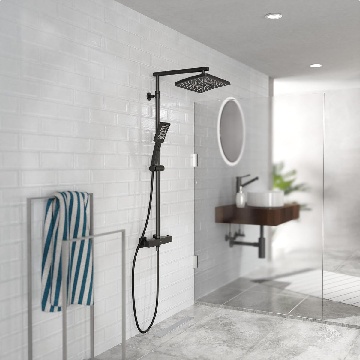 Doucheset – Douche Systeem – Regendouche – Handdouche – Douchekop – Thermostaatkraan – Grote Regendouche 32x20 cm – In Hoogte Verstelbare Handdouche