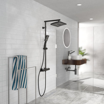 Doucheset – Douche Systeem – Regendouche – Handdouche – Douchekop – Thermostaatkraan – Grote Regendouche 32x20 cm – In Hoogte Verstelbare Handdouche