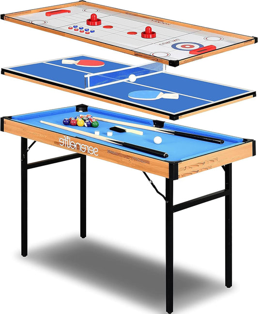 SereneLife Multi Game Table 4-in-1 - Multifunctional Playtable-Foldable Arcade Games with Accessories-Table Tennis-Air Hockey- Pool/Billiards and Shuffleboard-All Age Groups - QUORE