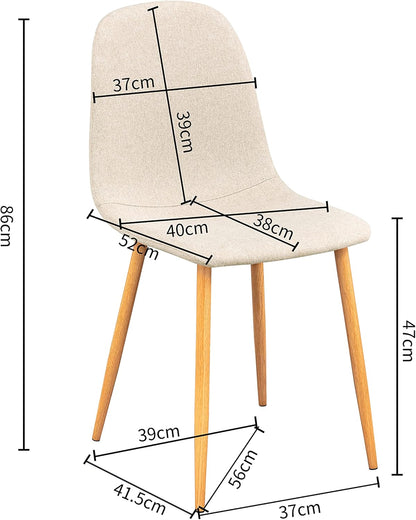 FurnitureR Set van 4 eetkamerstoelen met vierkante rugleuning van stof, kitchenette zonder fauteuil, beige