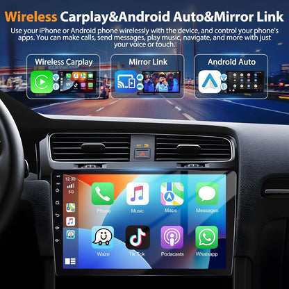 [4G+64G] 2 Din Autoradio Draadloze Apple CarPlay & Android Auto Radio, Motorsi 9'' HD Touchscreen Android Radio met GPS Navigatie/Bluetooth/Mirror Link/SWC/EQ/FM/RDS/Achteruitrijcamera