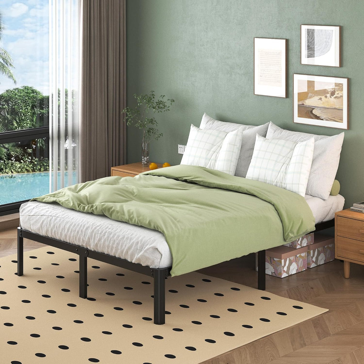 Metalen Bed 140x200 cm met Ronde Poten, Hoogte 36cm Jeugdbed Frame met Metalens Lattenbodem, Zwart