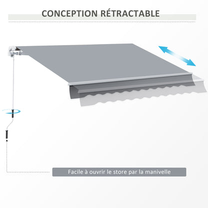 Uitvalscherm – Zonnescherm – Uitschuifbaar Scherm – Balkonluifel – Handbediend – Aluminium Frame – Polyester Doek 280 g/m² – 4x2,5 Meter – Grijs