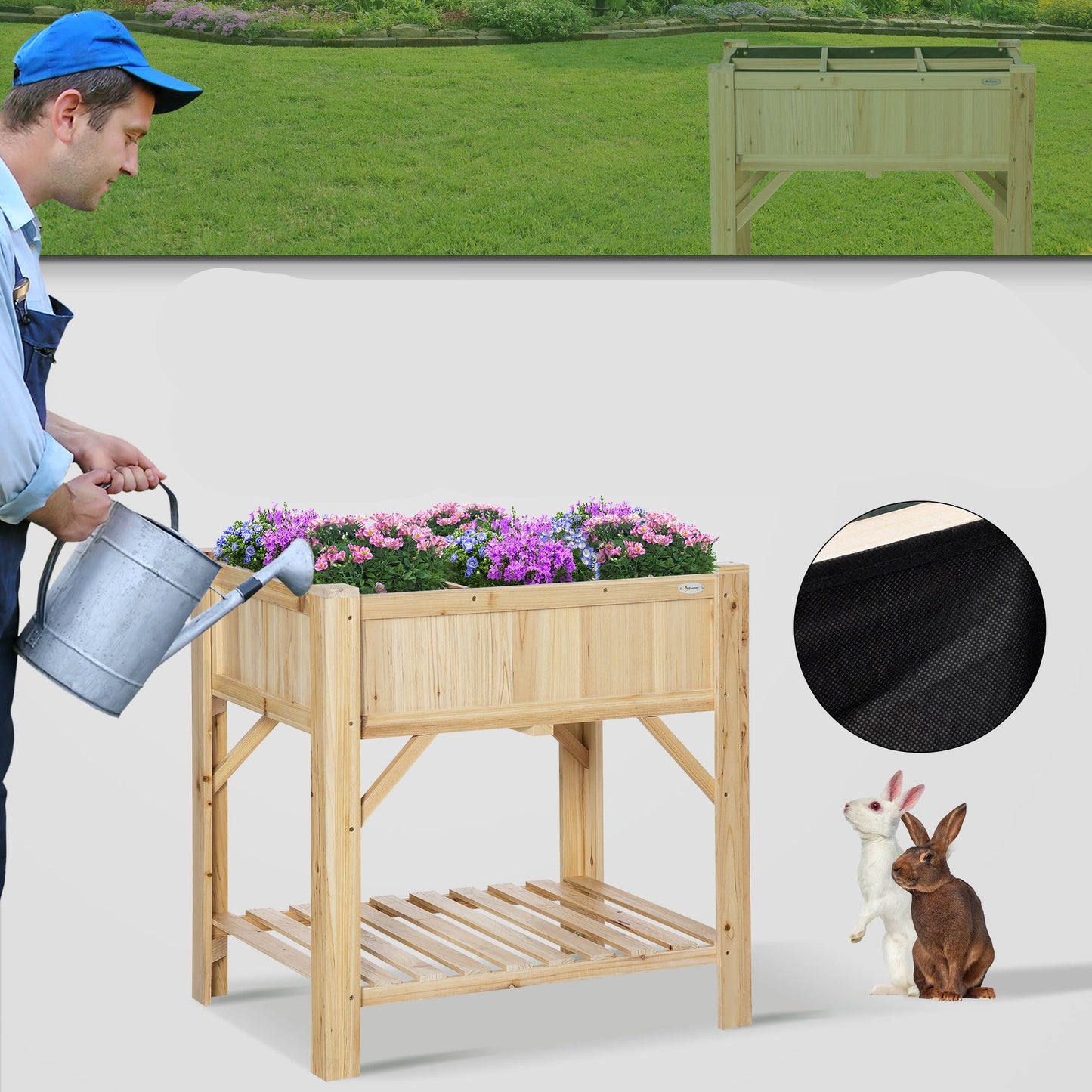 Hoogte Moestuinbak – Verhoogde Plantenbak – Kweekbak – Kruidenbak – Bloembak – 6 Vakindeling – Voorbehandeld Grenenhout – Inclusief Drainage Vilt