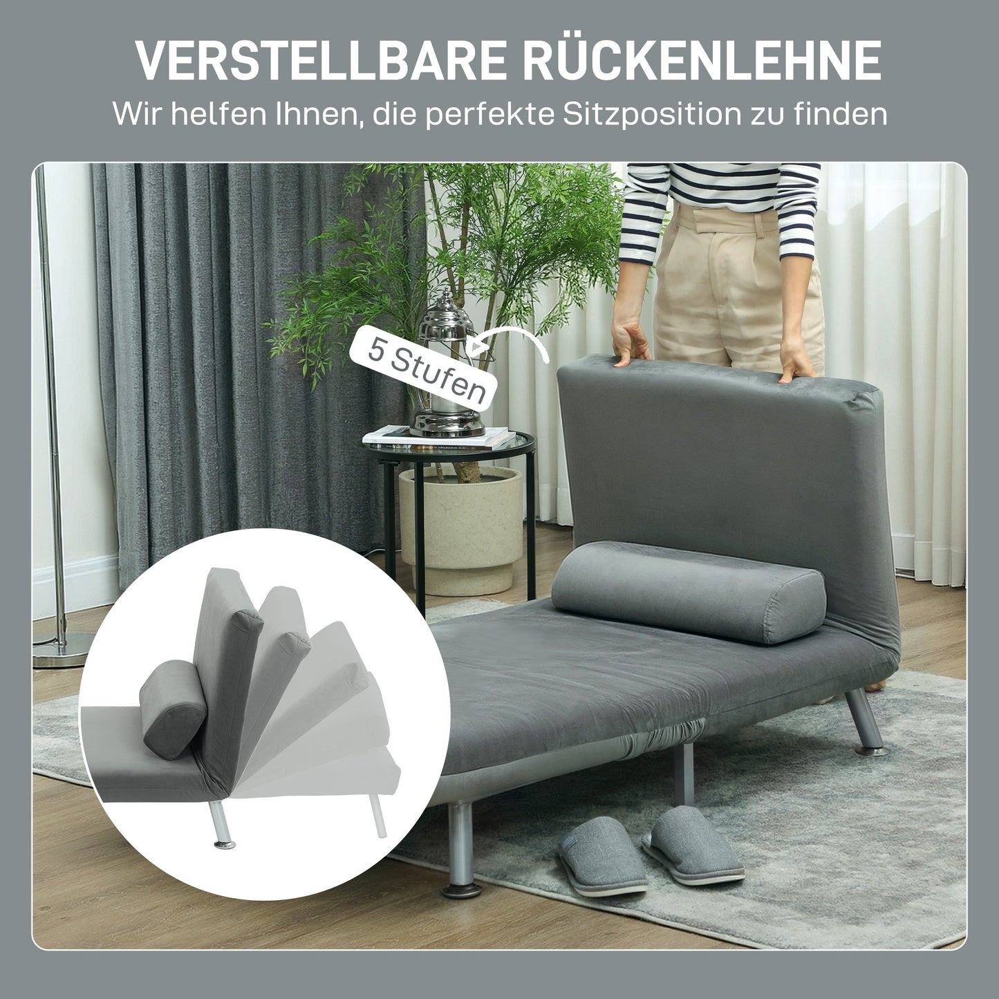 Relaxstoel Inklapbaar – Klapstoel – Ligstoel – Tuinstoel – Relaxfauteuil – Verstelbare Rugleuning – Zachte Velvet-Look Grijs