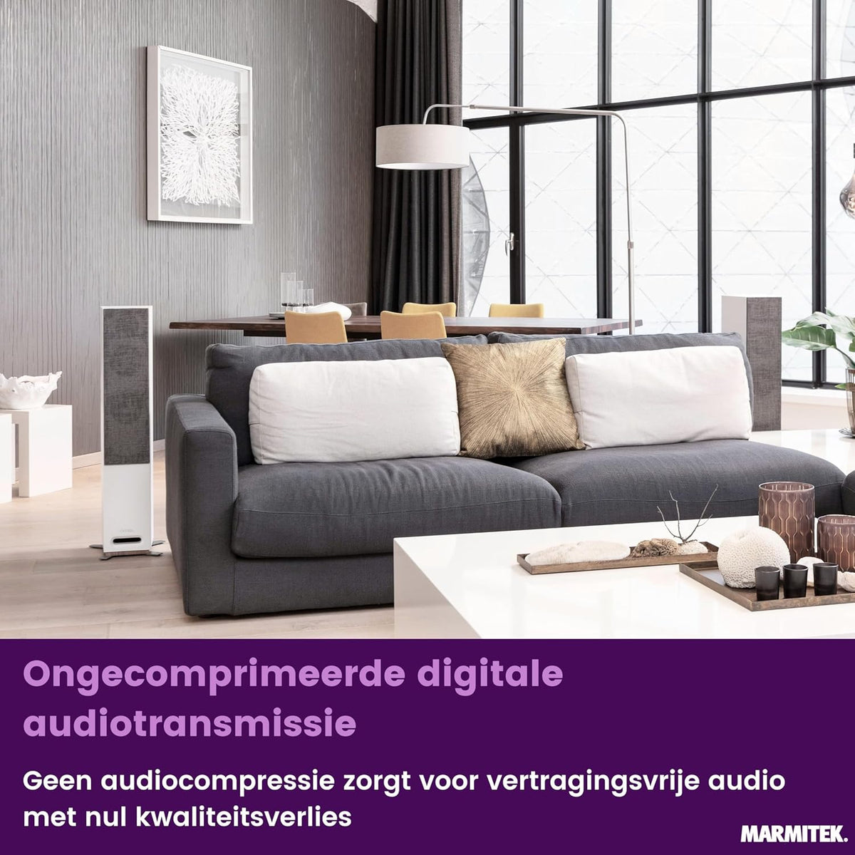Marmitek Surround Anywhere 221 - Draadloze audiozender – Digitale verbinding met lage latentie – Zonder vertraging – Ingebouwde versterker & volumeregeling – Draadloze surround speakers