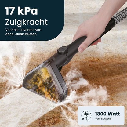Tapijtreiniger – Vlekkenreiniger – Stoffenreiniger – Bekledingsreiniger – Meubelreiniger – Krachtige 17.000 kPA Zuigkracht – Zelfreinigende Functie Met 1,5 Meter Slang