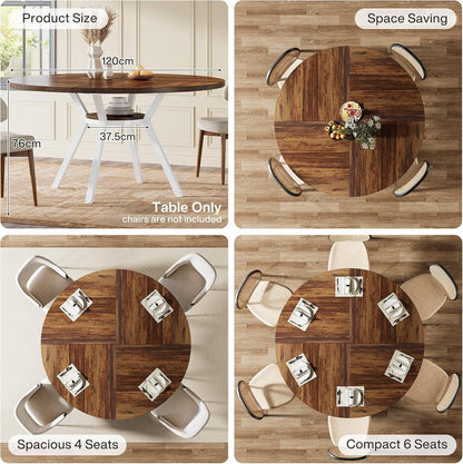 Ronde Eettafel – Eetkamertafel – Dining Table – Houten Tafel – Keukentafel – Met Opbergruimte – 120 cm Diameter – Stevig Metalen Onderstel