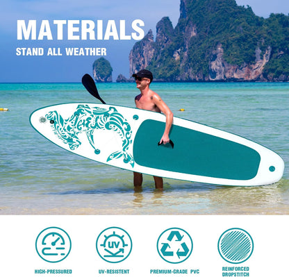 FEATH-R-LITE Opblaasbaar stand-up paddleboard, surfplank, SUP, compleet paddleboard, accessoires, verstelbare peddel, pomp, ISUP reisrugzak, paddleboard voor volwassenen (Groen en wit)